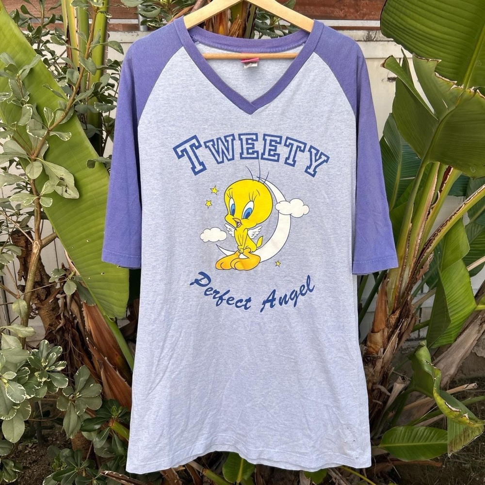 Vintage 2001 Tweety Perfect Angel Looney Tunes Raglan T-Shirt L/XL